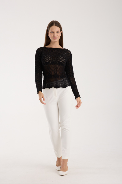 WOMENTİ بلوزة تريكو صيفية مخرمة للنساء