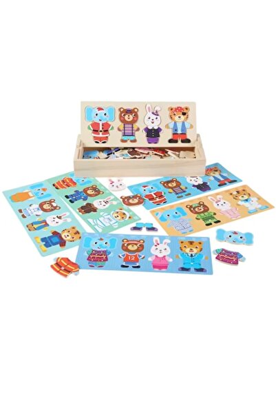 OEM Puzzle insert wooden box, Dress and match the animals, Montessori, 48 pieces