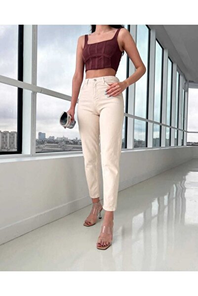 MAKRAS EXCLUSIVE A180969 Women's Stone Color Boyfriend Jeans