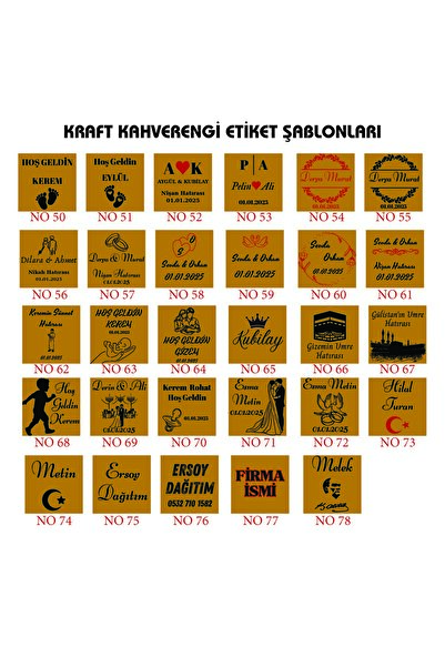 Ersoy 50 Adet Kişiye Özel Kraft Kahverengi Sticker Düğün - Nikah - Nişan - Sö...