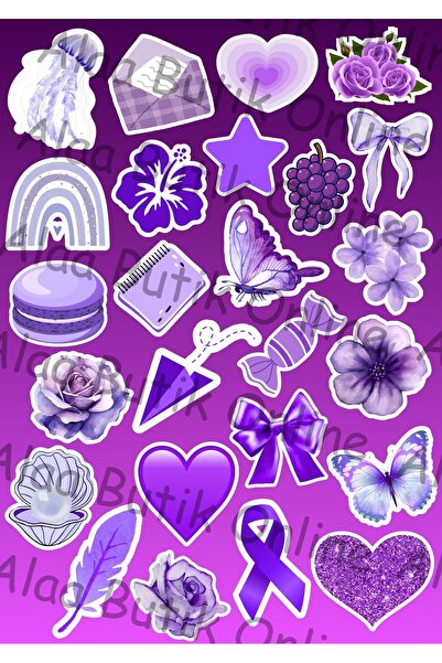 Alaa Butik Online 25'li Mor Tonlarda Sticker Seti - Defter, Ajanda ve Hediye ...