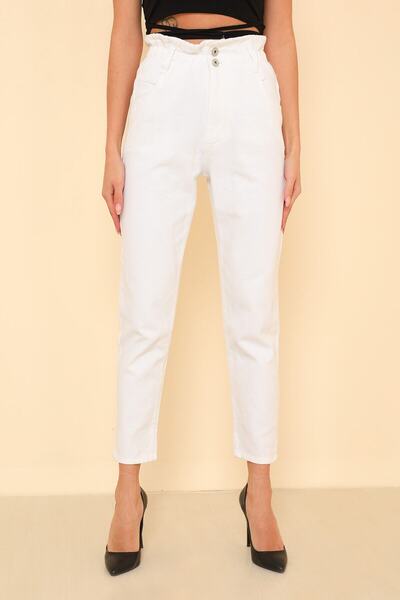 MAKRAS EXCLUSIVE A147701 Jeans cu talie înaltă, cu centură, pantaloni Mom Jeans