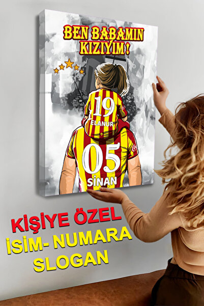 Sophanos Sarı Kırmızı Taraftar Baba-Kız Kişiye Özel Kanvas Tablo At Kuyruğu K...