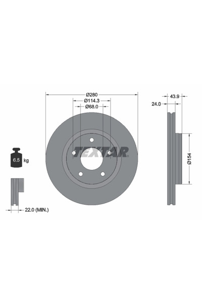 TEXTAR Дискова спирачка Infiniti Esq Nissan Bluebird Sylphy / Sylphy 3/Juke/P...
