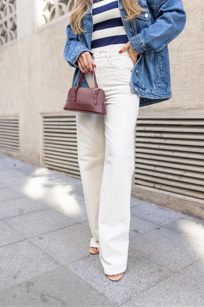 MAKRAS EXCLUSIVE A111342 Παντελόνι τζιν παλαζό με ψηλόμεσο κορμό Boyfriend Loose Fit με φαρδιά πόδια