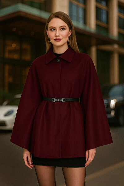 beeke Kless Women's Oversize Belted Detailed Comfortable Fabric Poncho 2025