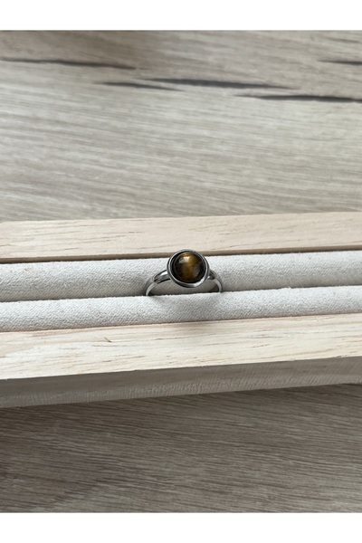 Pel Design 8mm Tiger's Eye Stone Steel Adjustable Ring Handmade