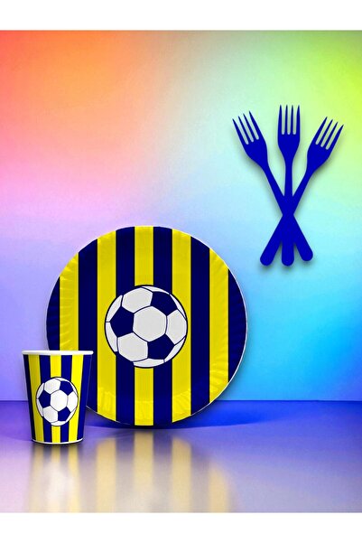 partylady 8-Person Yellow Navy Blue Fan-Themed Disposable Service Set