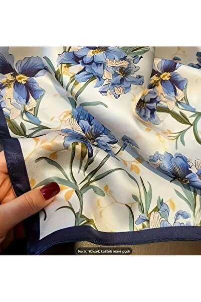 Dgt Luxury Model cu flori albastre, protecție solară, rezistent la vânt, imprimat pe două fețe, eșarfă, eșarfă 70x70