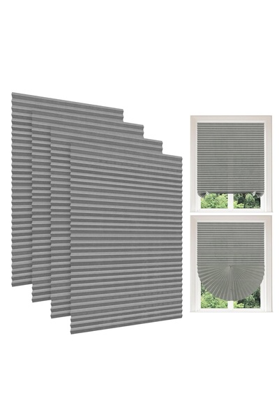 LUXER Set of 4 Self-Adhesive Pleated Blinds, Adjustable, Installation Without Drilling, Gray, Dimensions 90x180 cm,