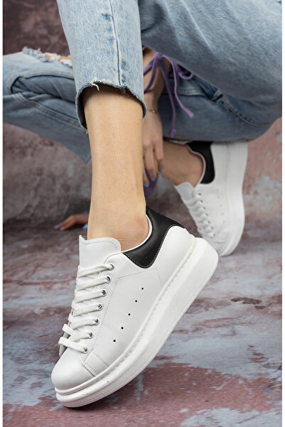 Erceka Pantofi sport casual pentru femei, cu șireturi, alb-negru-albastru-arg...