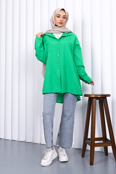 İmajButik Зелена риза с джобове от терикотон