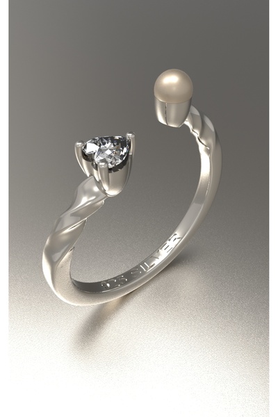 Kalp ve İnci Taşlı Ayarlanabilir Gümüş Yüzük ❤️