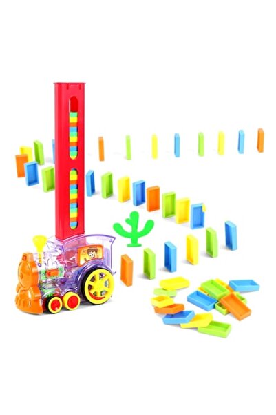 OEM Trenuleț domino electric cu locomotivă transparentă și 60 de blocuri domi...