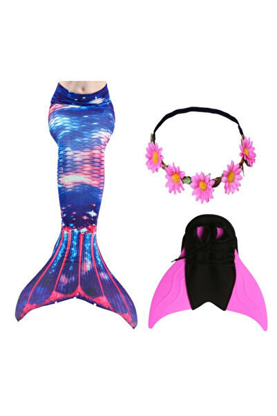 THK Set costum sirenă 3 piese Prințesa Ariel THK®, coadă de sirenă, albastru,...