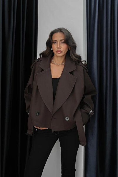 LOKADI Γυναικεία κοντή καμπαρντίνα με ζώνη Reglan