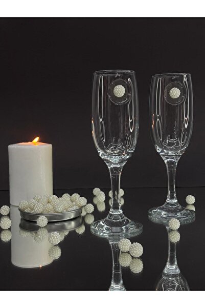 Elif Asya Ceyiz Tekstil Champagne Glass with White Pearl Blackberry Figure, S...