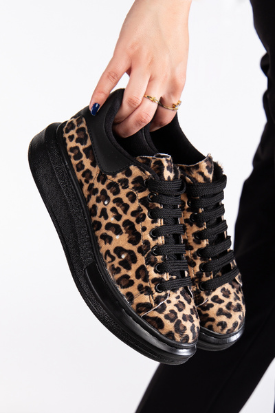 Erceka Casual αθλητικά παπούτσια Γυναικεία αθλητικά παπούτσια με κορδόνια Leopard Μαύρο-Λευκό-Καφέ