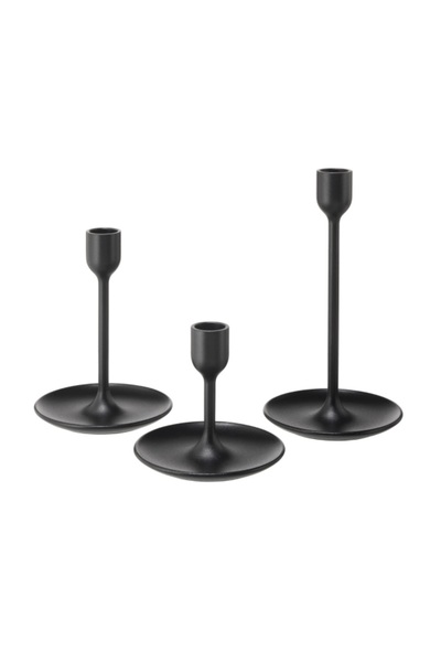 DavidaHome Set 3 suporturi pentru lumanari, tip sfesnic, negre