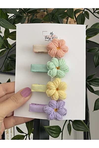 my baby’s world bebek çocuk mağzası 4-Piece Knitted Daisy Clip Buckle Set