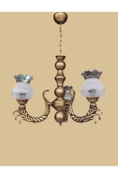 DEDE ÜZÜM KOL ÜÇ KOLLU ZAMAK METAL AVİZE ESKİTME KAPLAMALI MAT BEYAZ CAMLI