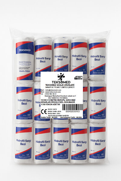 TEKSOMED HİDROFİL SARGI BEZİ 10CMX10METRE 50'Lİ PAKET