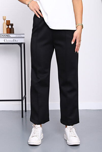 İmajButik Siyah Önden Dikişli Scuba Pantolon