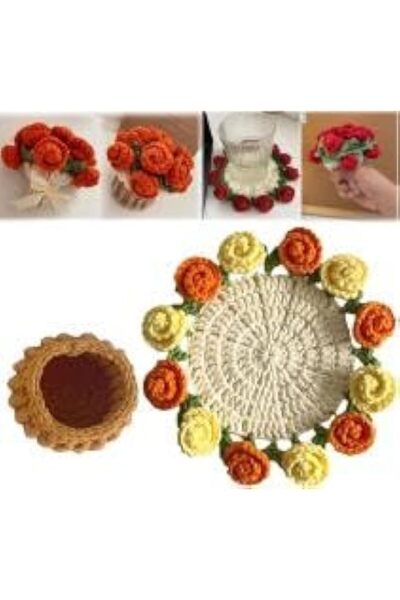 Generic YelaJoy Unique Crochet Drink Coasters, Crochet Flower Bouquet Blanket Coasters, Handmade Knitted Fi