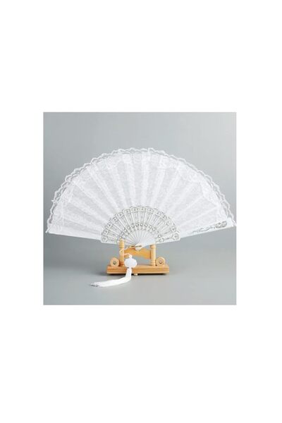 Generic Brand White Lace Hand Folding Fan Bridal Dancing Props Floral Handhel...