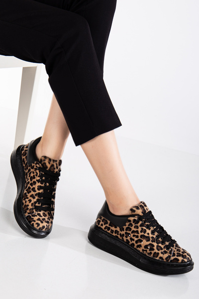 Erceka Casual αθλητικά παπούτσια Γυναικεία αθλητικά παπούτσια με κορδόνια Leopard Μαύρο-Λευκό-Καφέ