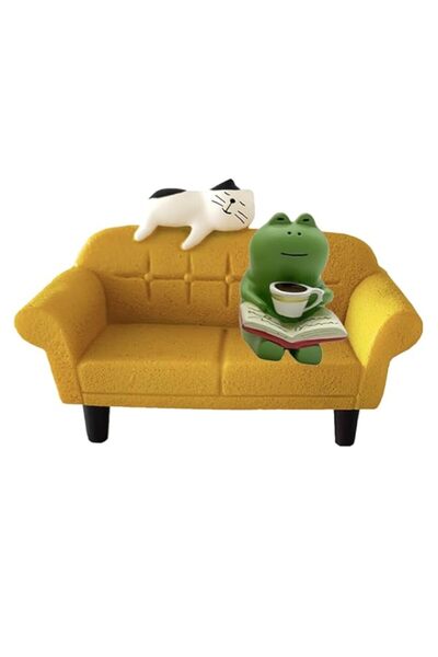 Generic 2-piece set Miniature Sofa Cat Figurines Statue,Miniature Frog Figurines Statue,Mini Things for Des