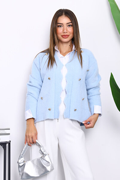 İmajButik Μπλε μωρό με λεπτομέρεια από μαλακό πλεκτό πλεκτό πουλόβερ από ανγκόρα