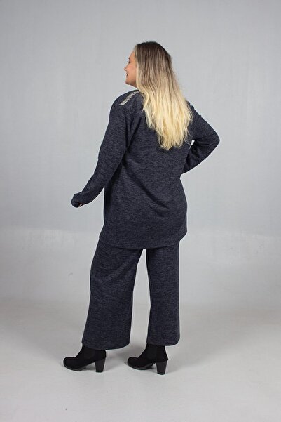 Truva XXL Cotton Wool Viscose Plus Size Pants Cardigan Set Navy Blue