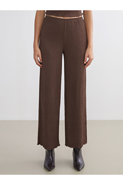 LC Waikiki Brown Textured Women's Trousers with Elastic Waist