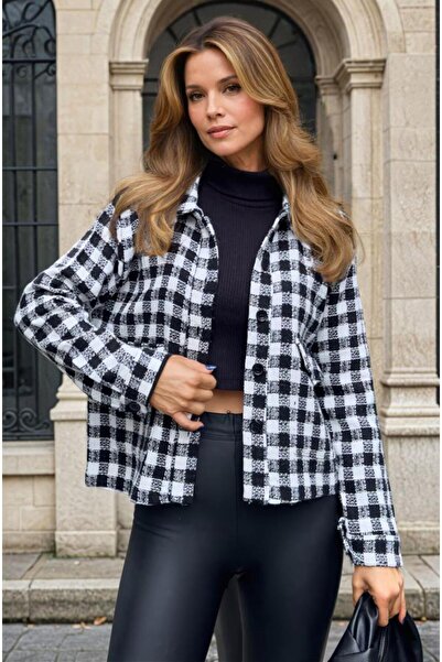 Pasaklı Giyim Women's Chanel Plaid Lumberjack Tweed Short Pocketed Cashmere Jacket 3540209