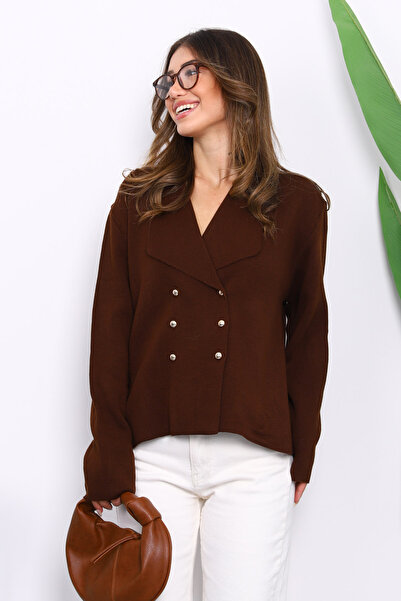 İmajButik Cardigan maro cu guler dublu și nasturi