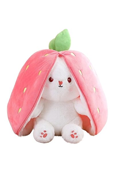 OEM Jucărie de pluș Iepurașul Capsunica, Moale și pufos, roz și alb, 25 cm, 3 ani+