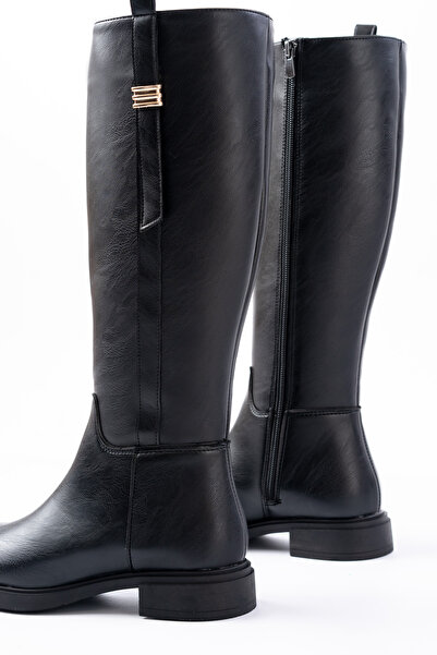 SEEM & BE Rosalyn Fermuarlı Gold Aksesuarlı Siyah Çizme