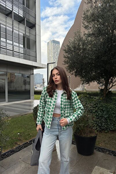 Pasaklı Giyim Γυναικείο καρό μπουφάν Şanel Woodcutter Tweed με κοντή τσέπη 3540209