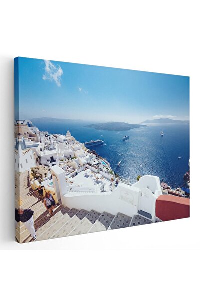 Tablou Canvas Tablou peisaj Santorini Grecia albastru alb, cod 1896