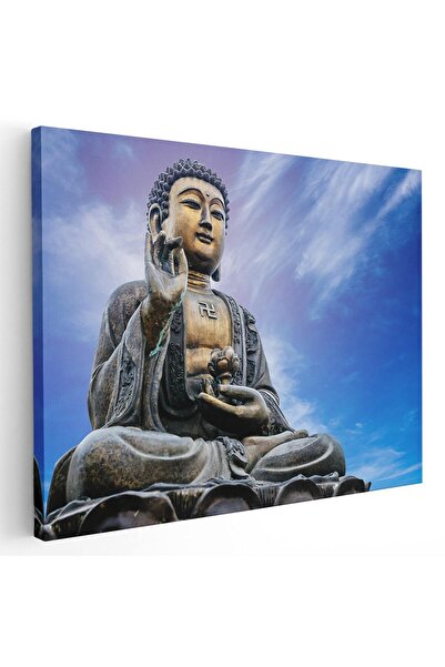 Tablou Canvas statuie Buddha in meditatie, albastru, maro, cod 1168