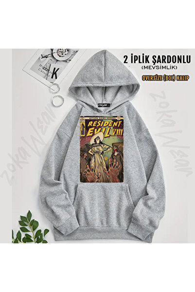 ZOKAWEAR Hanorac cu glugă imprimat cu design comic Resident Evil 8 Fan Art (2...
