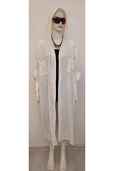 Tuana Leather Kapşonlu Dantelli Keten Tunik