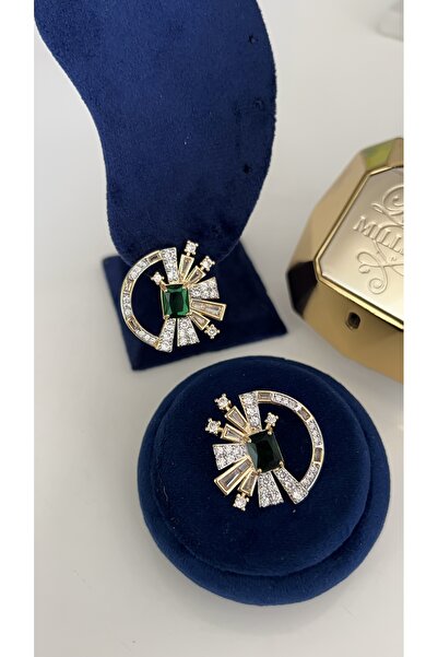 SU PERİSİ TAKI BİJUTERİ أقراط شمسية من سلسلة Vip Seri Gold Green Zircon Stone...