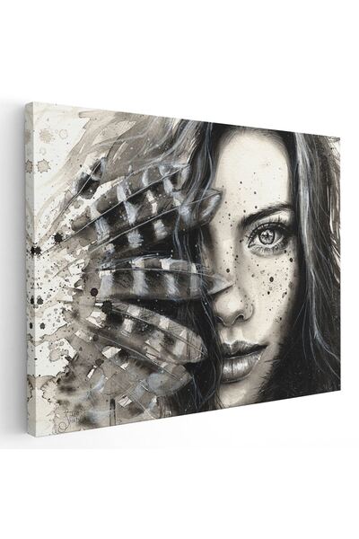 Tablou Canvas Tablou pictura acuarela portret femeie cu pene, cod 1934