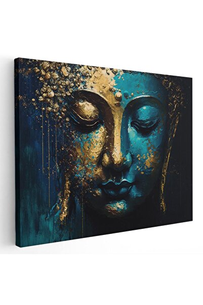 Tablou Canvas Tablou pictura cap statuie Buddha, albastru, auriu, cod 1651