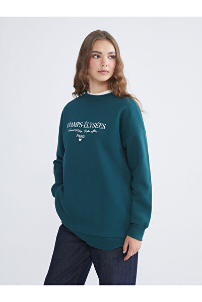 LC Waikiki Lcw Modestgreen Printed Women's Thick Sweatshirt Tunic