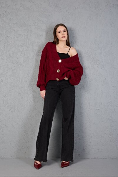 sumoda Tricotaj pentru femei Cardigan Pulover Decolteu în V cu nasturi Gros M...