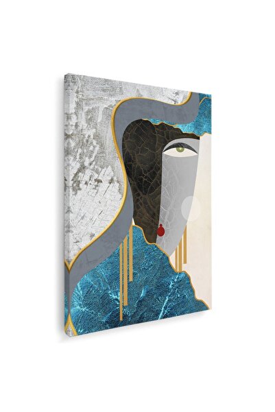 Tablou Canvas abstract portret femeie, in nuante albastru, negru, gri, auriu,...