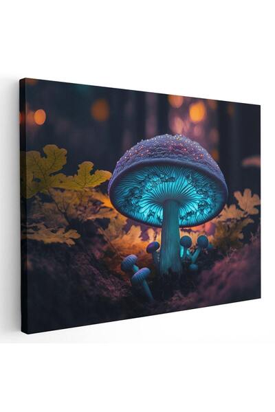 Tablou Canvas ciuperca in padure neon, albastru, mov, verde, cod 1135